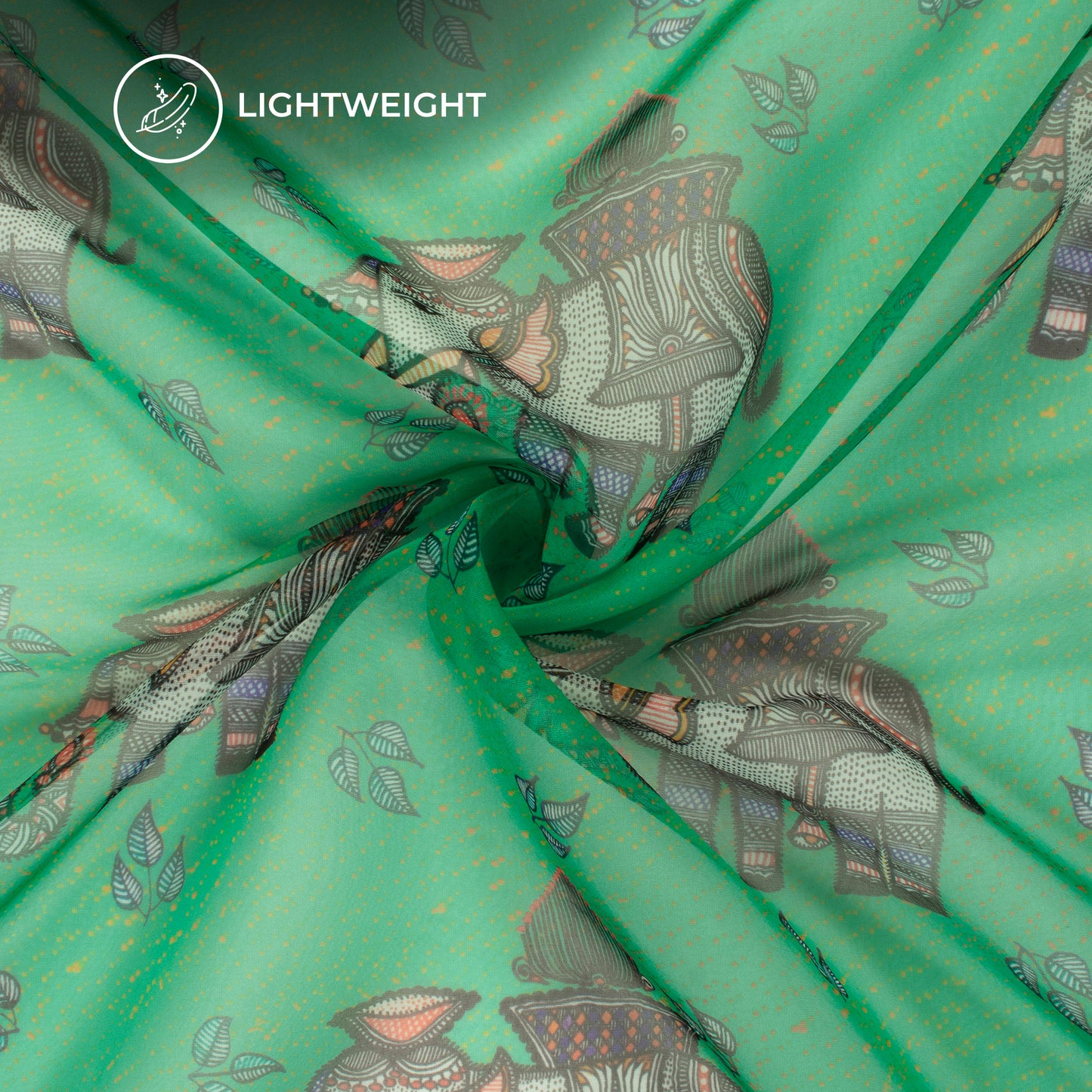 Light Green Quirky Digital Print Matt Organza Fabric