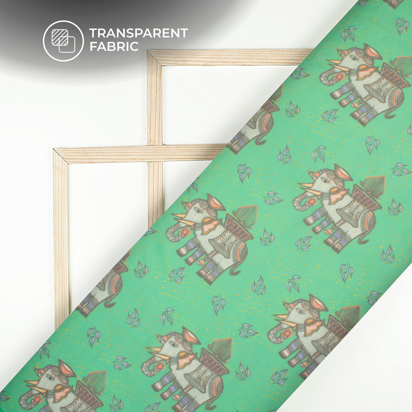 Light Green Quirky Digital Print Matt Organza Fabric