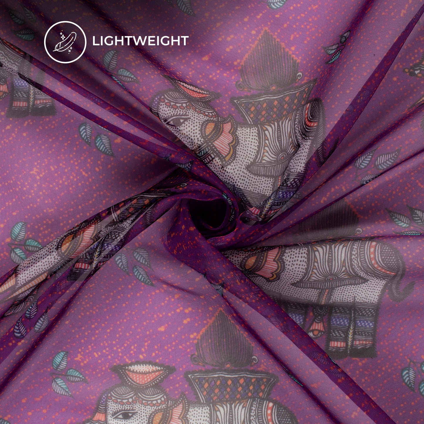 Purple Quirky Digital Print Matt Organza Fabric