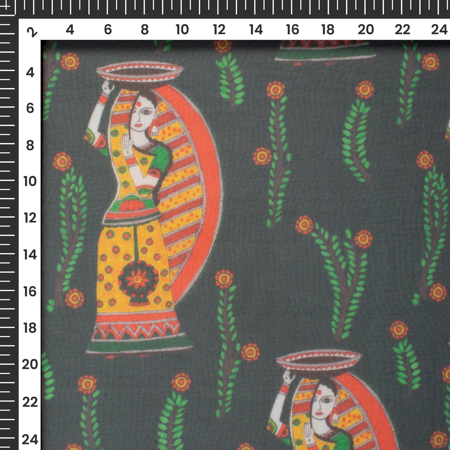 Castleton Green Madhubani Digital Print Matt Organza Fabric