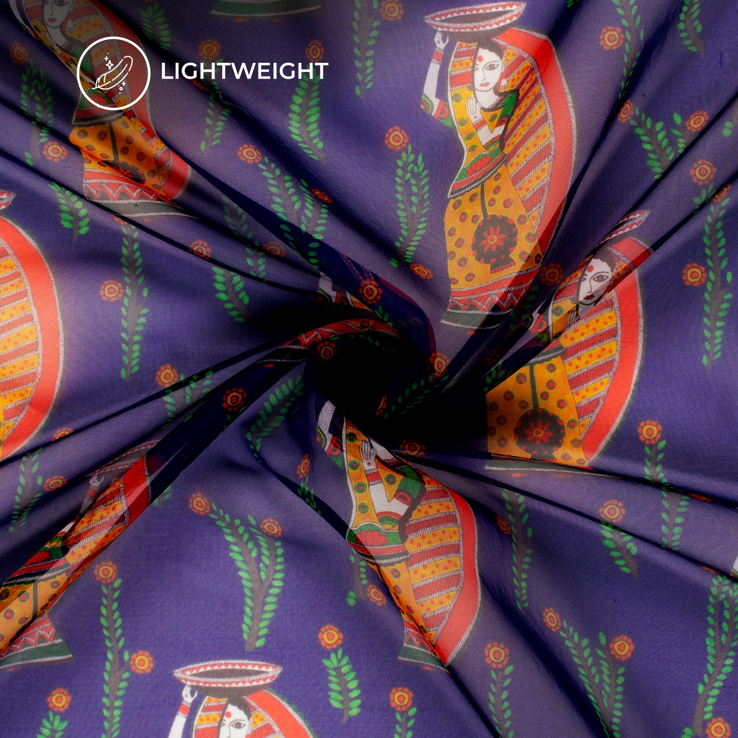 Royal Blue Madhuvanii Digital Print Matt Organza Fabric