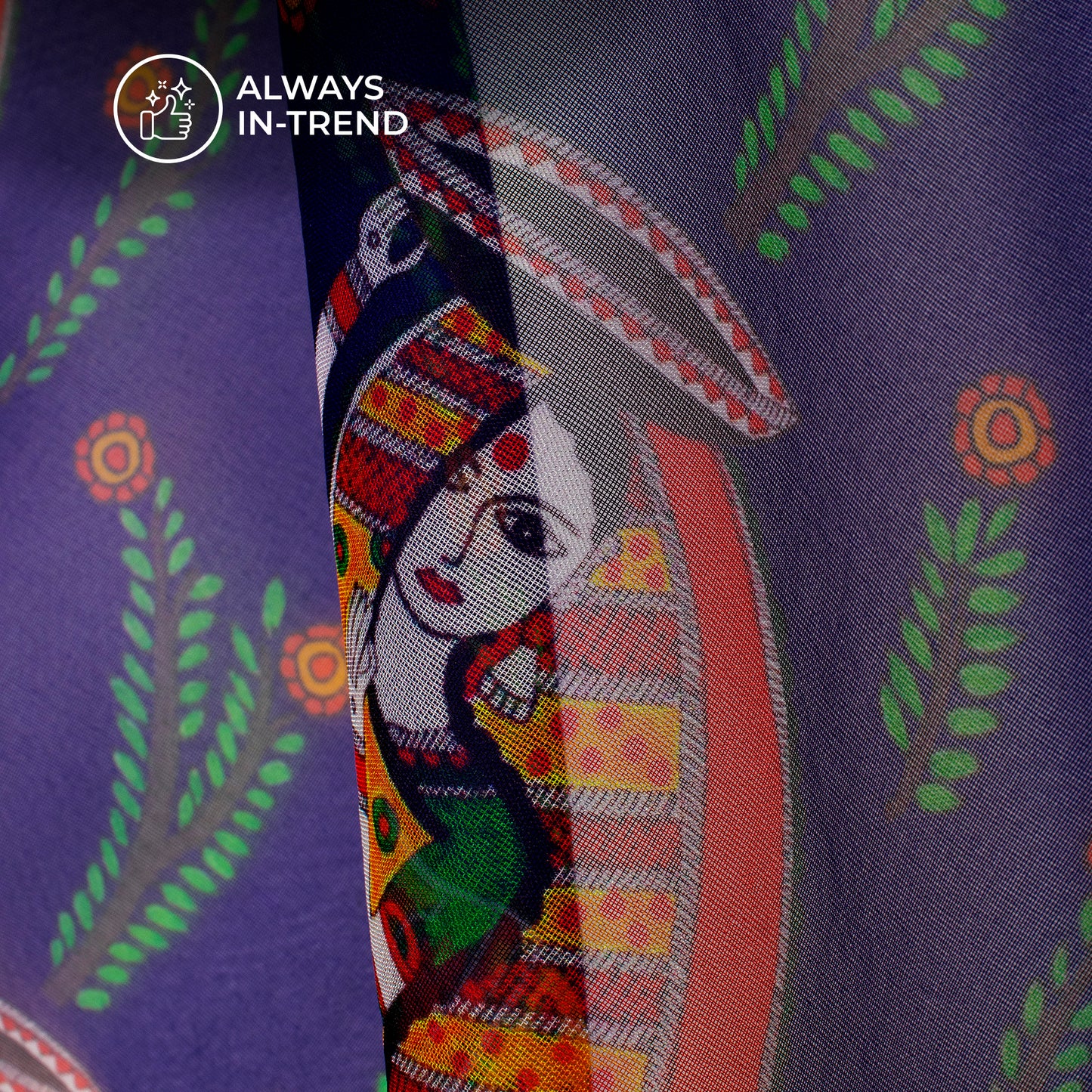 Royal Blue Madhuvanii Digital Print Matt Organza Fabric