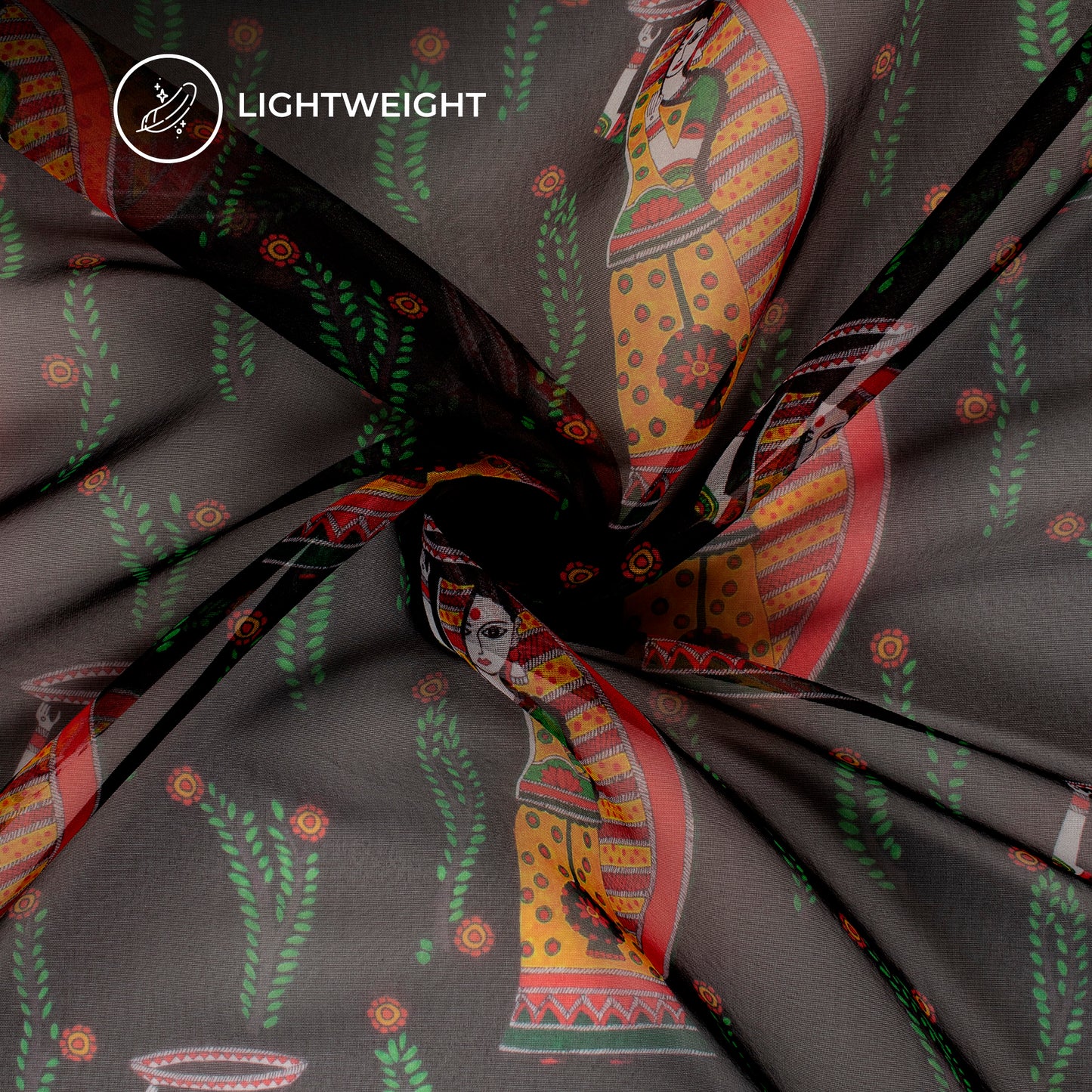 Black Madhuvanii Digital Print Matt Organza Fabric
