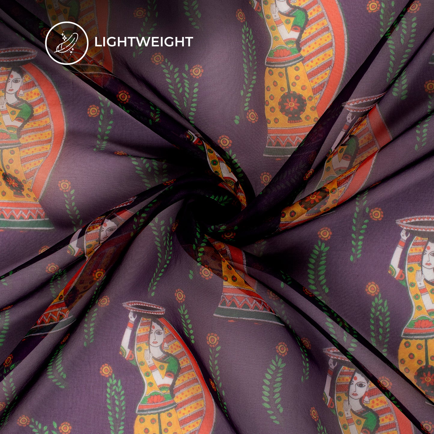 Violet Purple Madhuvanii Digital Print Matt Organza Fabric