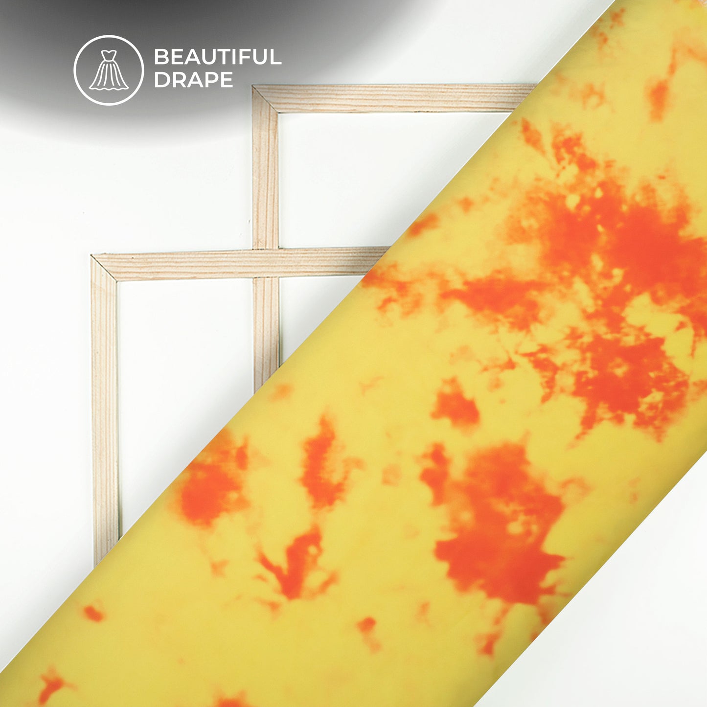 Yellow Tye And Dye Digital Print Imported Satin Fabric
