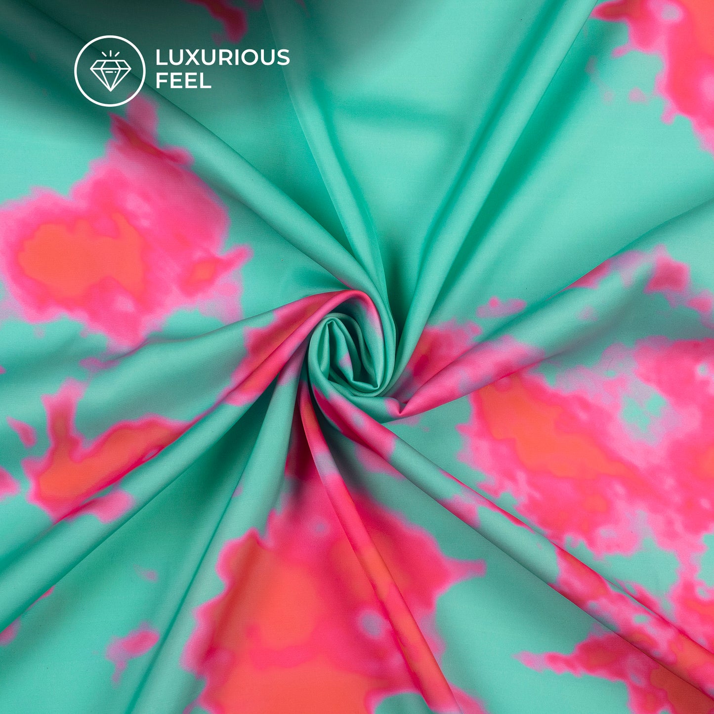 Emerald Green Tye And Dye Digital Print Imported Satin Fabric