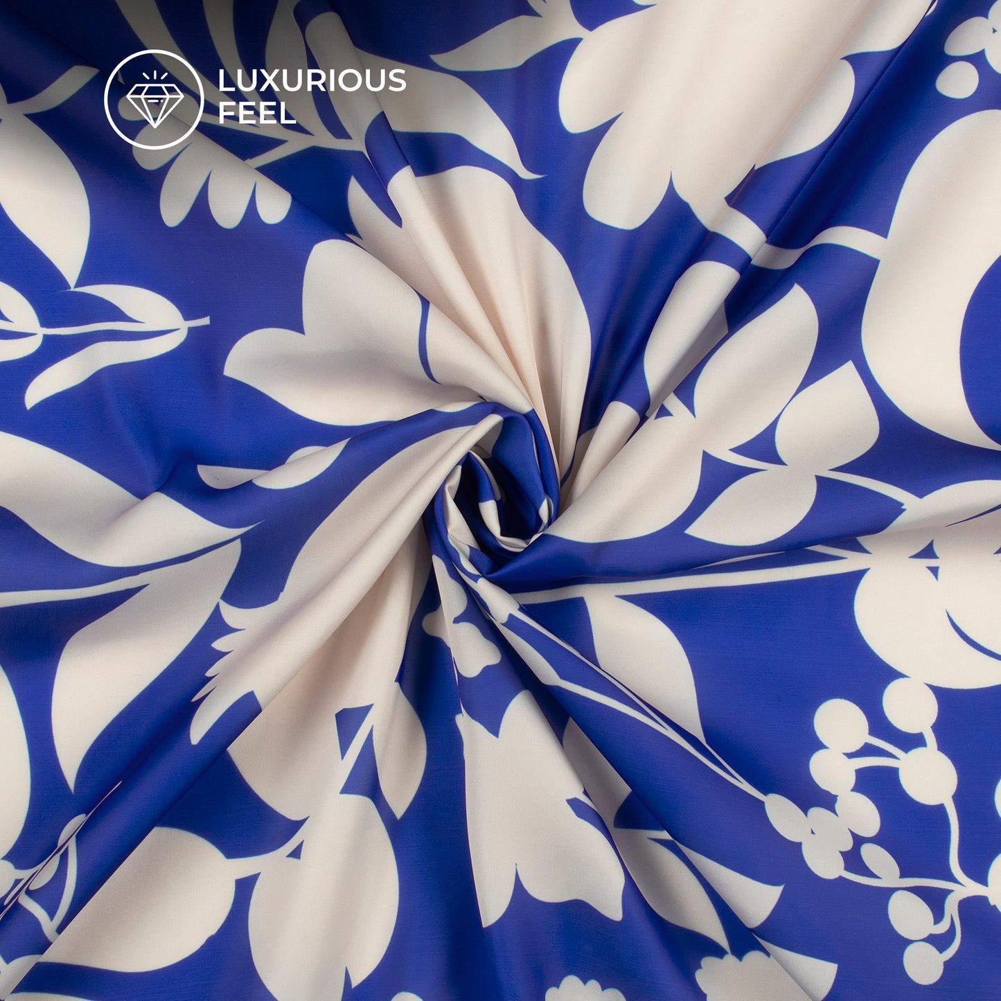 Royal Blue Floral Digital Print Imported Satin Fabric