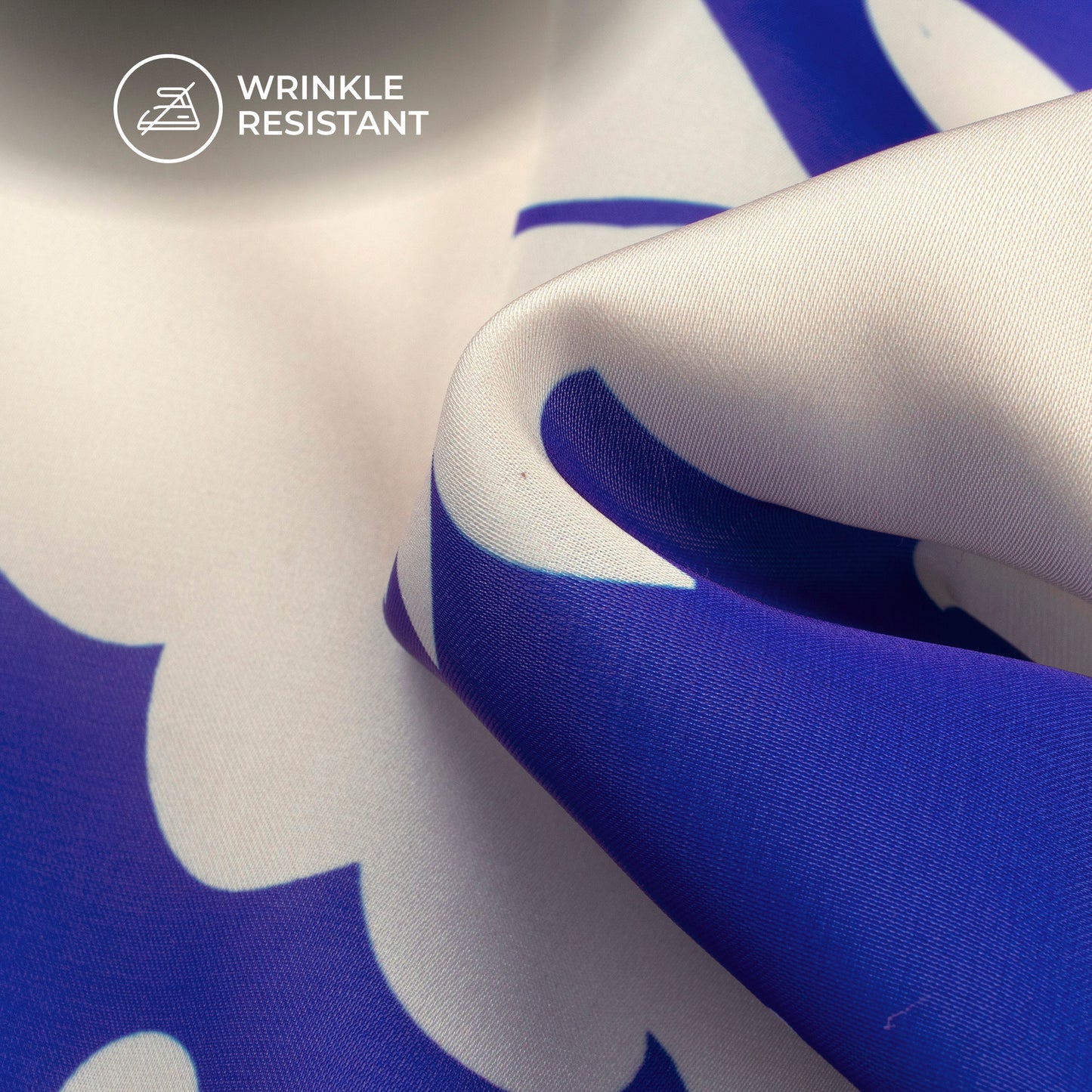 Royal Blue Floral Digital Print Imported Satin Fabric