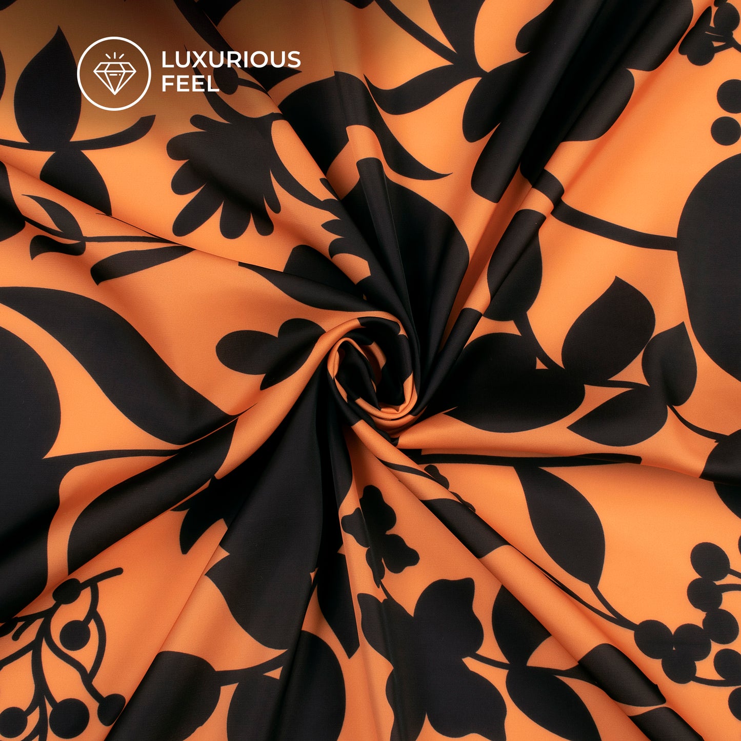 Honey Orange Floral Digital Print Imported Satin Fabric