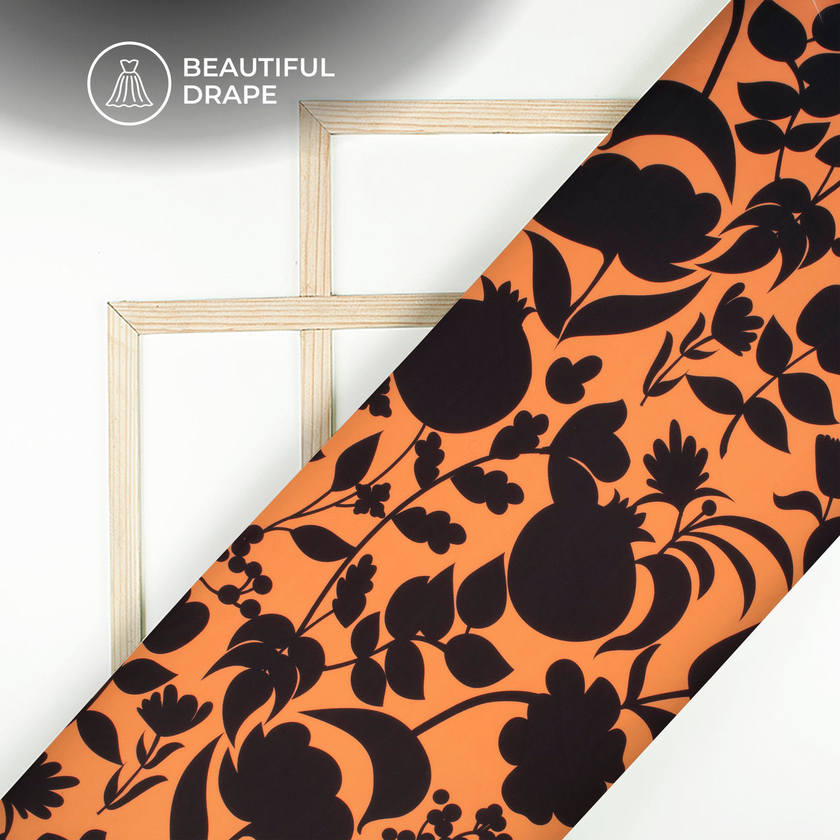 Honey Orange Floral Digital Print Imported Satin Fabric