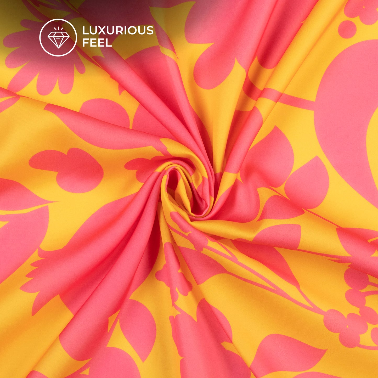 Yellow Floral Digital Print Imported Satin Fabric