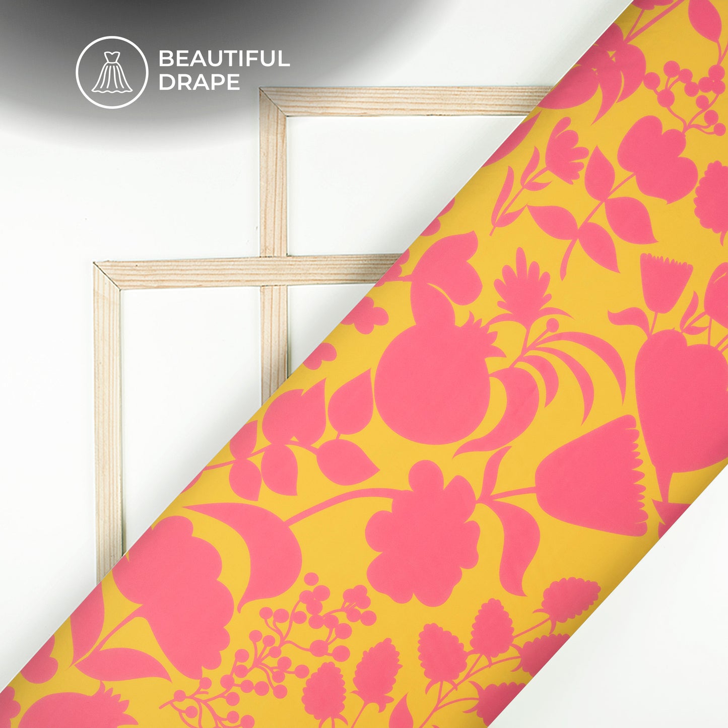 Yellow Floral Digital Print Imported Satin Fabric