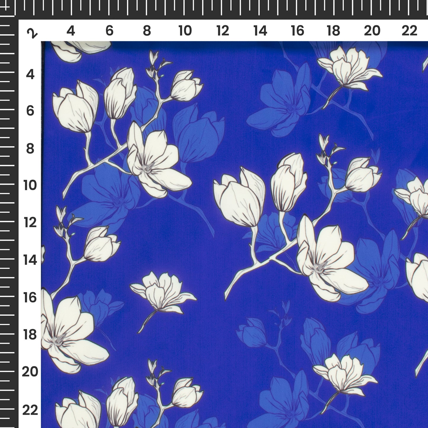 Royal Blue Floral Digital Print Imported Satin Fabric