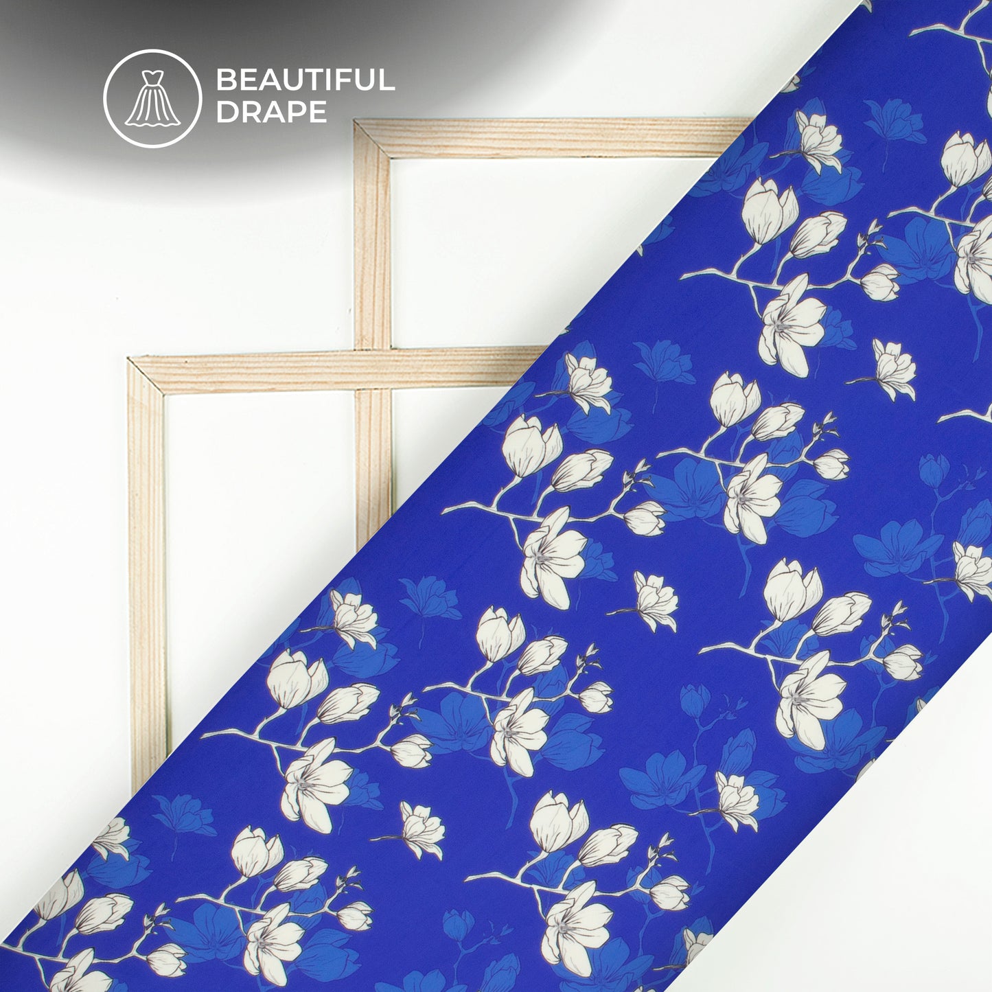Royal Blue Floral Digital Print Imported Satin Fabric