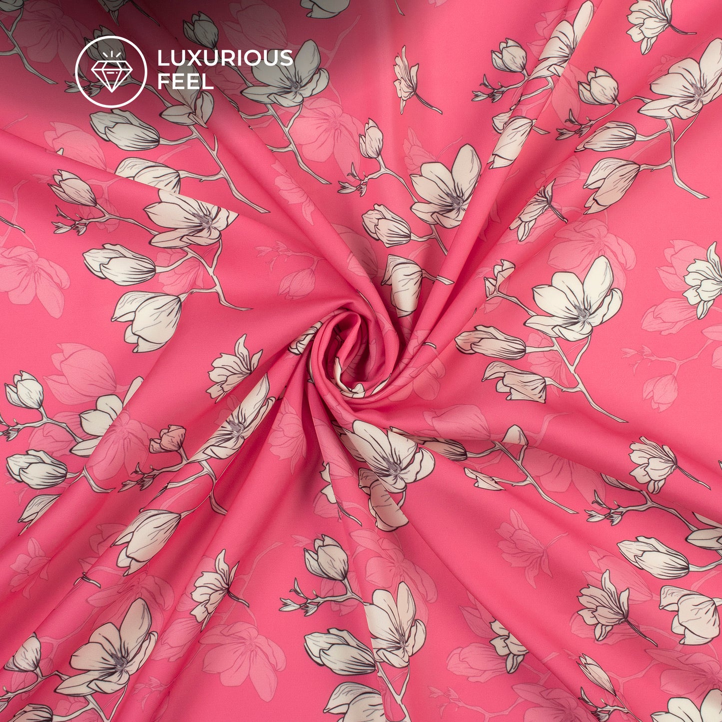 Pink Floral Digital Print Imported Satin Fabric