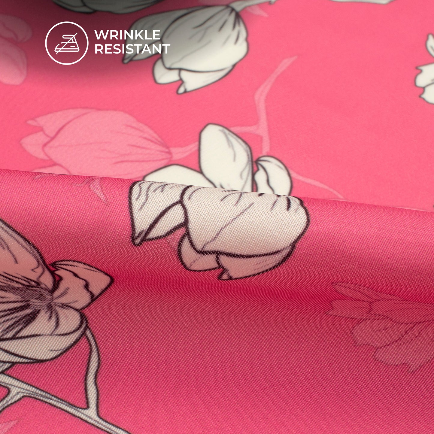 Pink Floral Digital Print Imported Satin Fabric