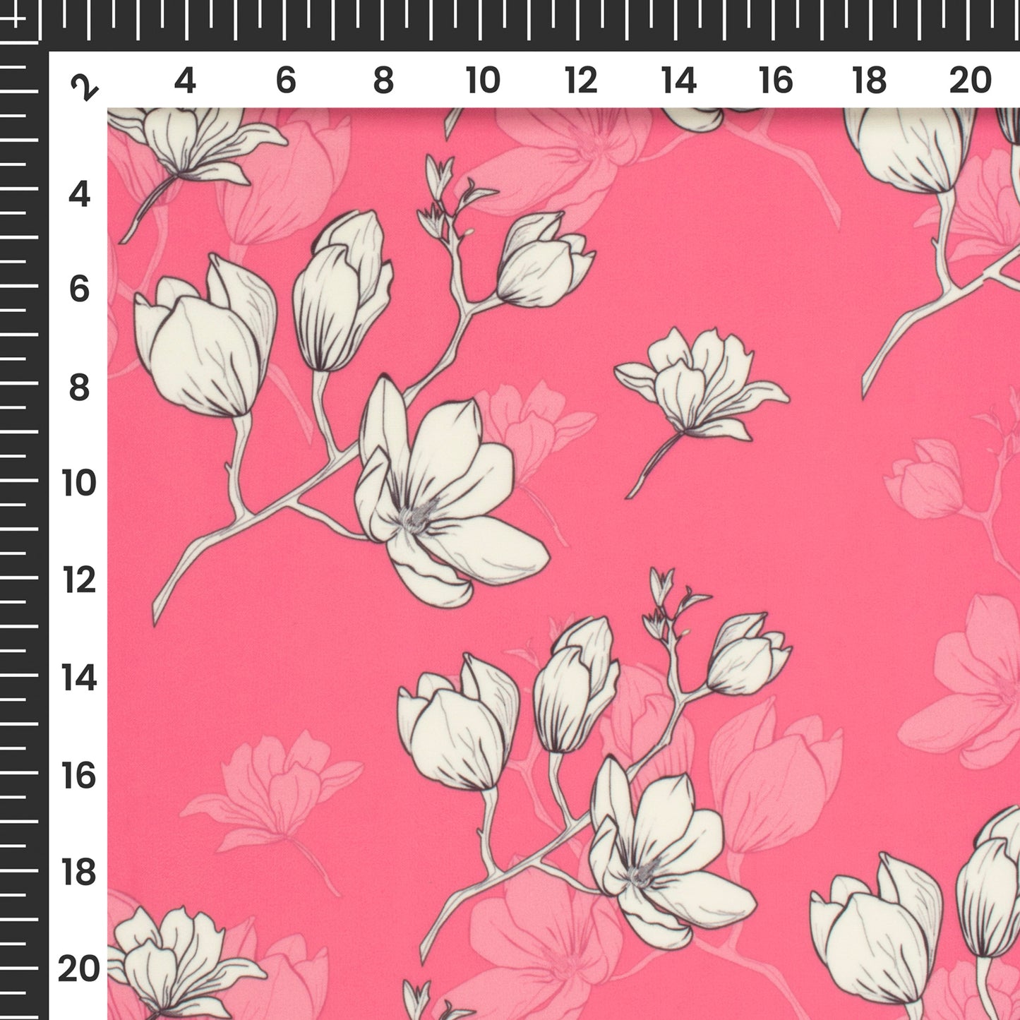 Pink Floral Digital Print Imported Satin Fabric