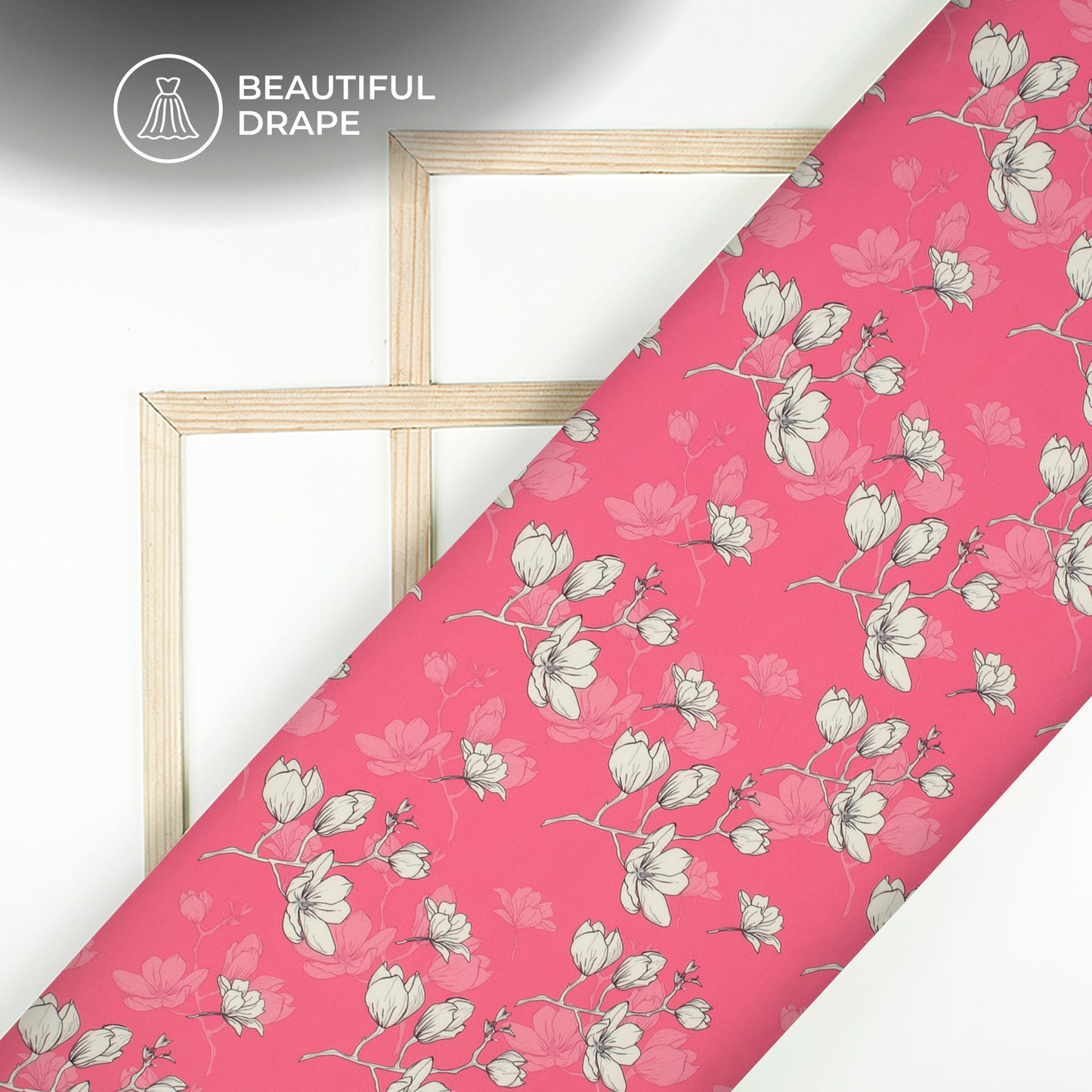 Pink Floral Digital Print Imported Satin Fabric