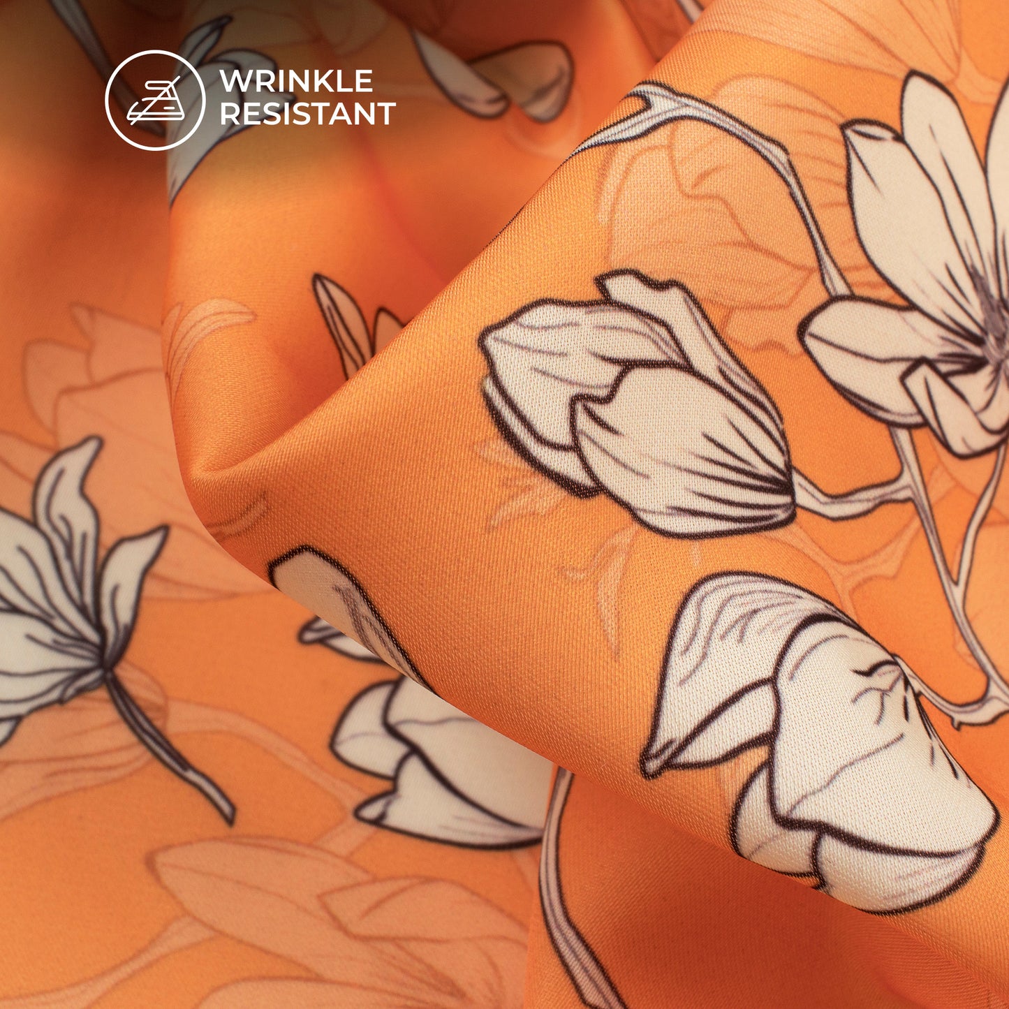 Orange Floral Digital Print Imported Satin Fabric