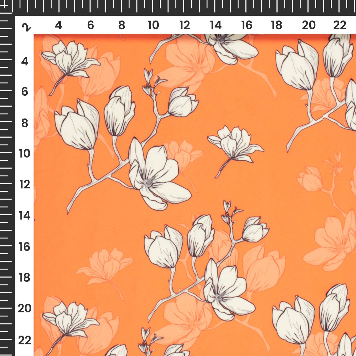 Orange Floral Digital Print Imported Satin Fabric