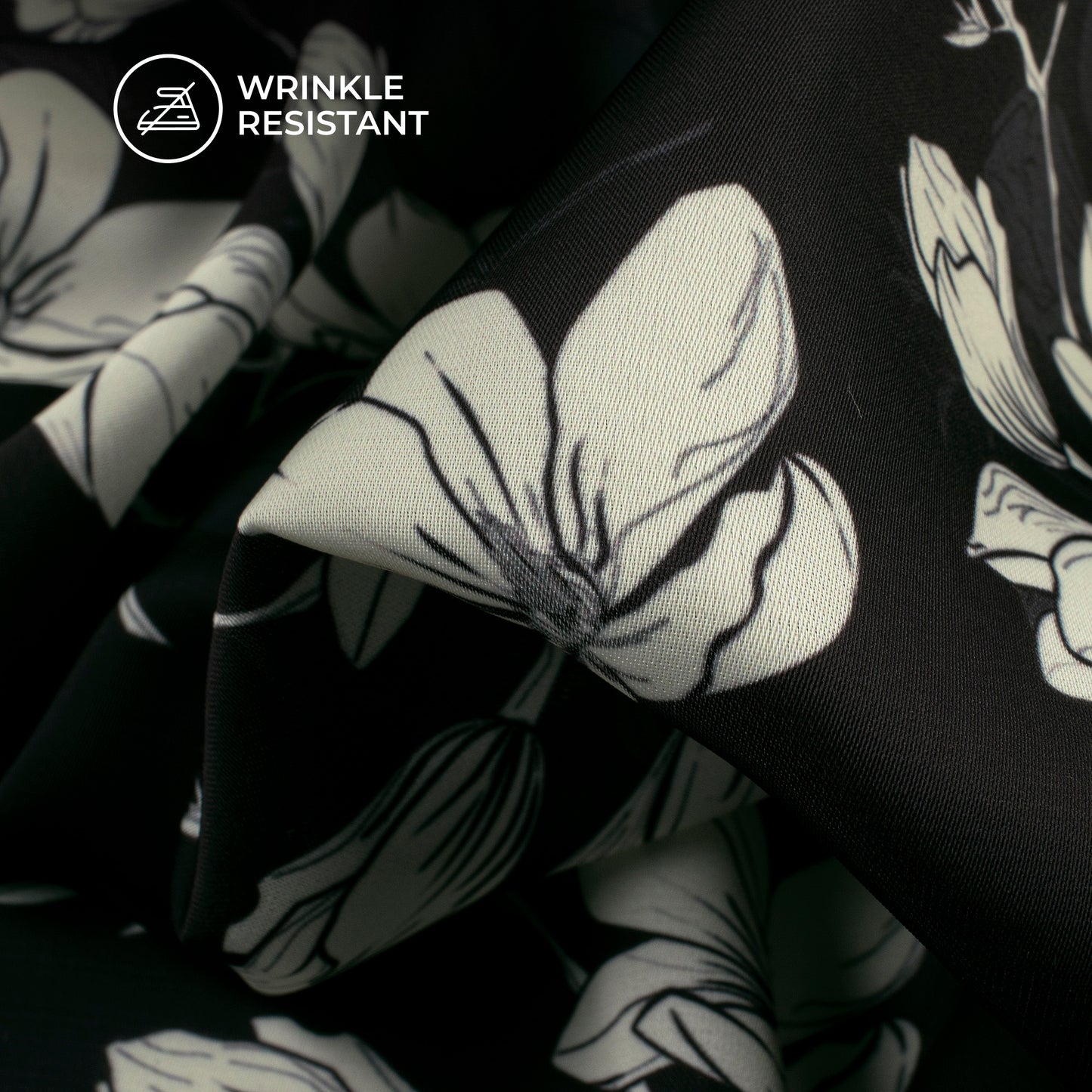 Black Floral Digital Print Imported Satin Fabric