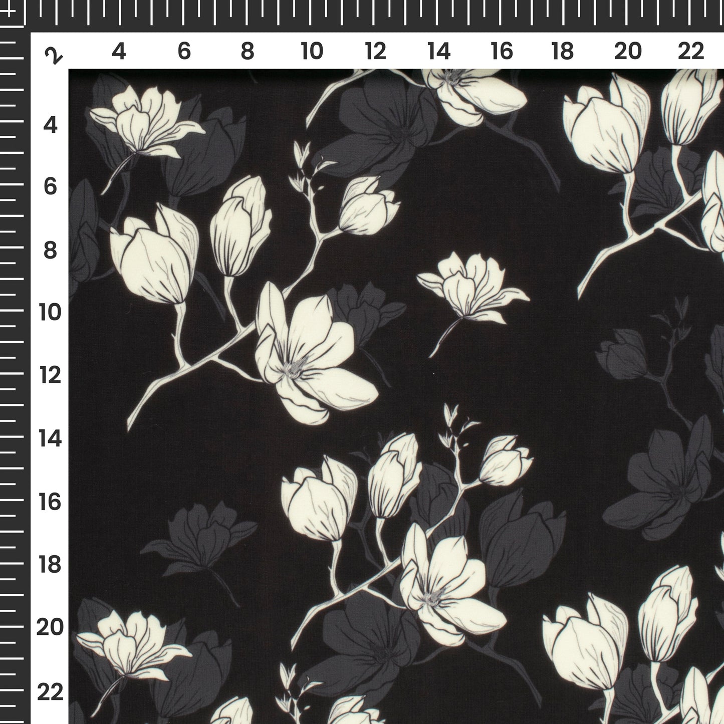Black Floral Digital Print Imported Satin Fabric