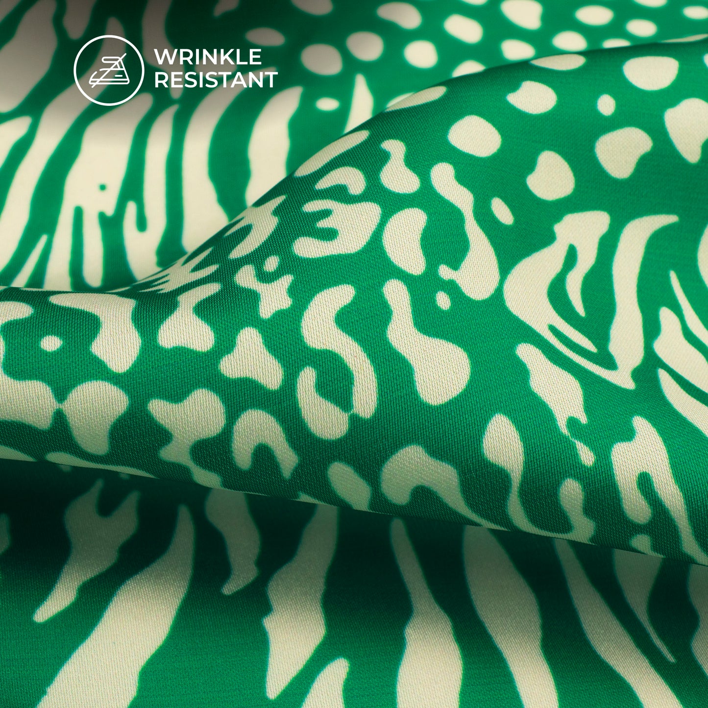 Green Abstract Digital Print Imported Satin Fabric