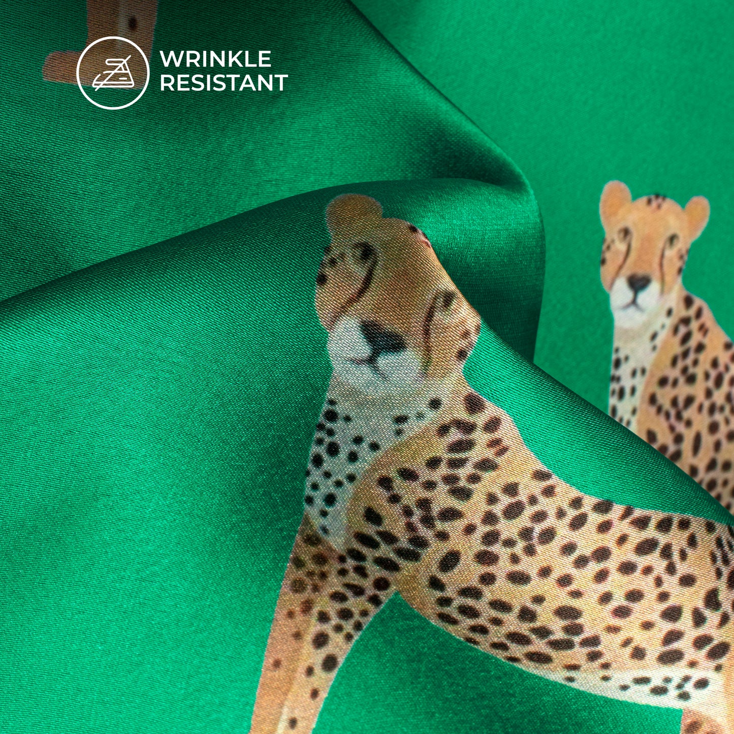 Forest Green leopard Digital Print Japan Satin Fabric