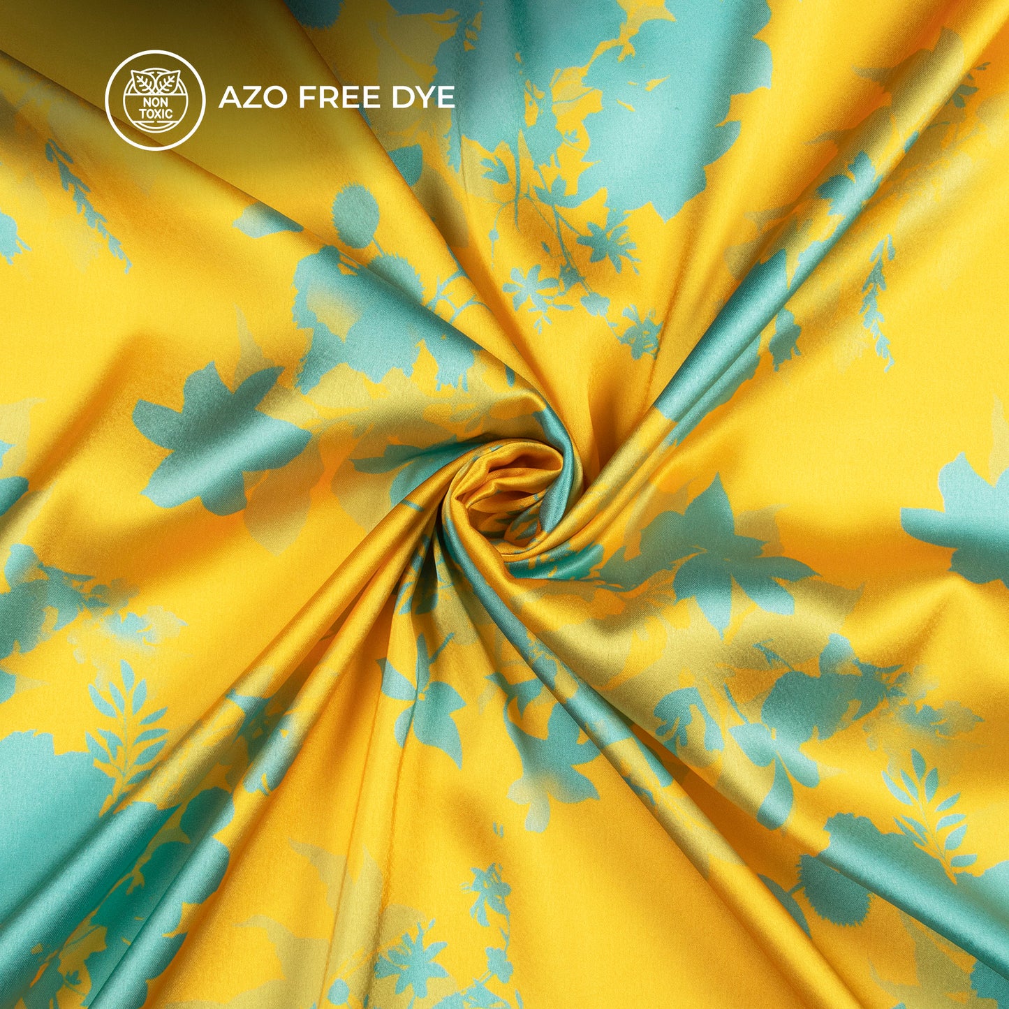 Yellow Floral Digital Print Japan Satin Fabric