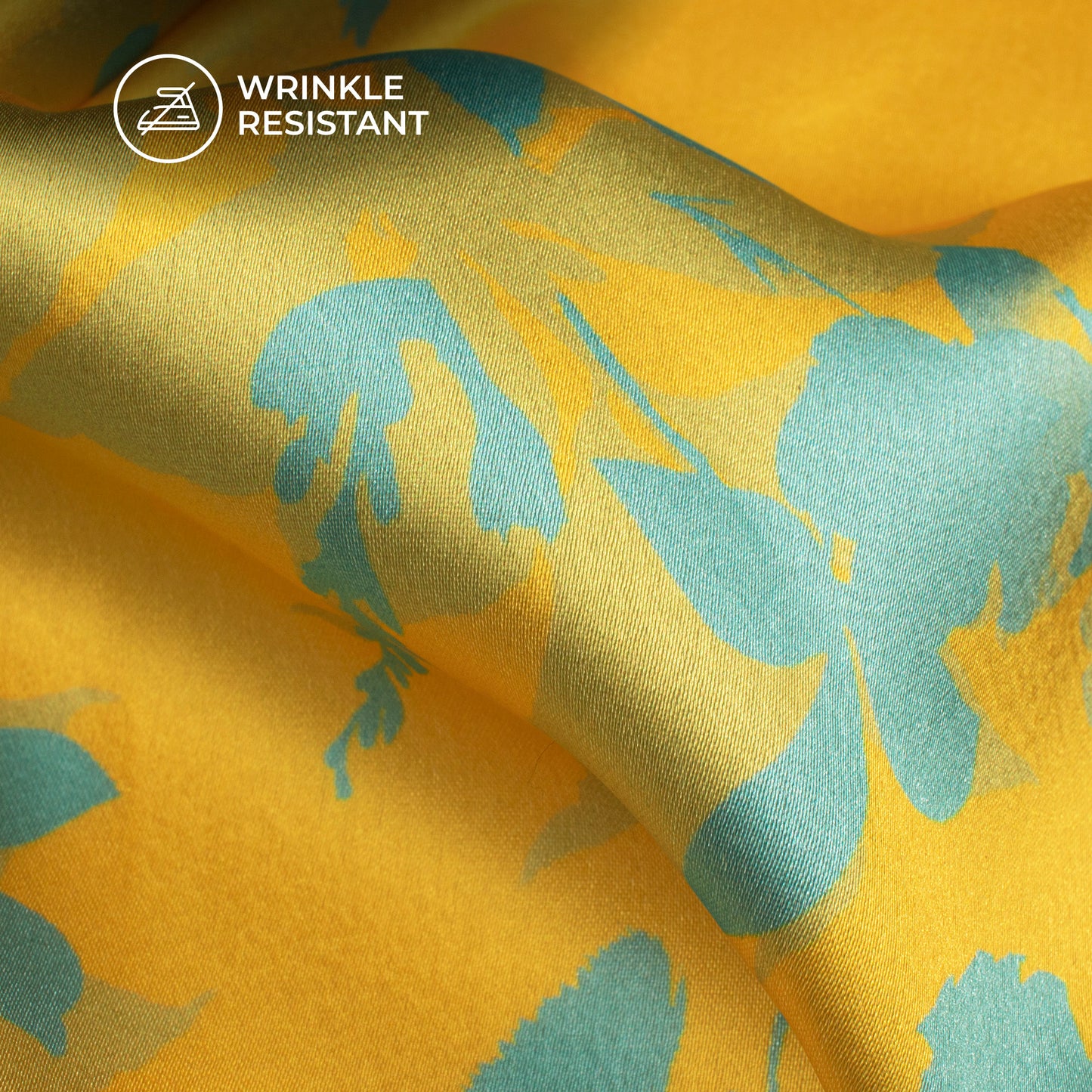 Yellow Floral Digital Print Japan Satin Fabric
