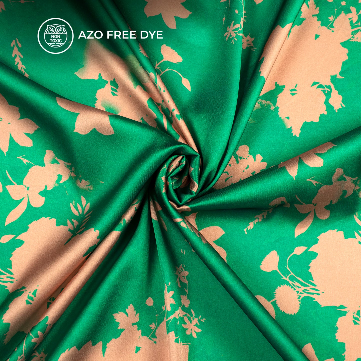 Shamrock Green Floral Digital Print Japan Satin Fabric