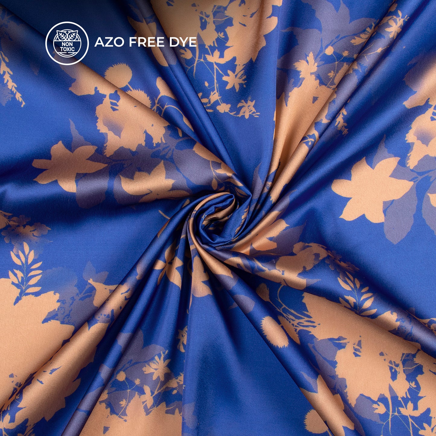 Royal blue Floral Digital Print Japan Satin Fabric