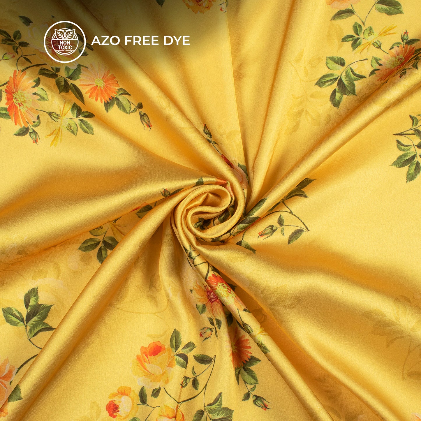 Butter yellow Floral Digital Print Japan Satin Fabric