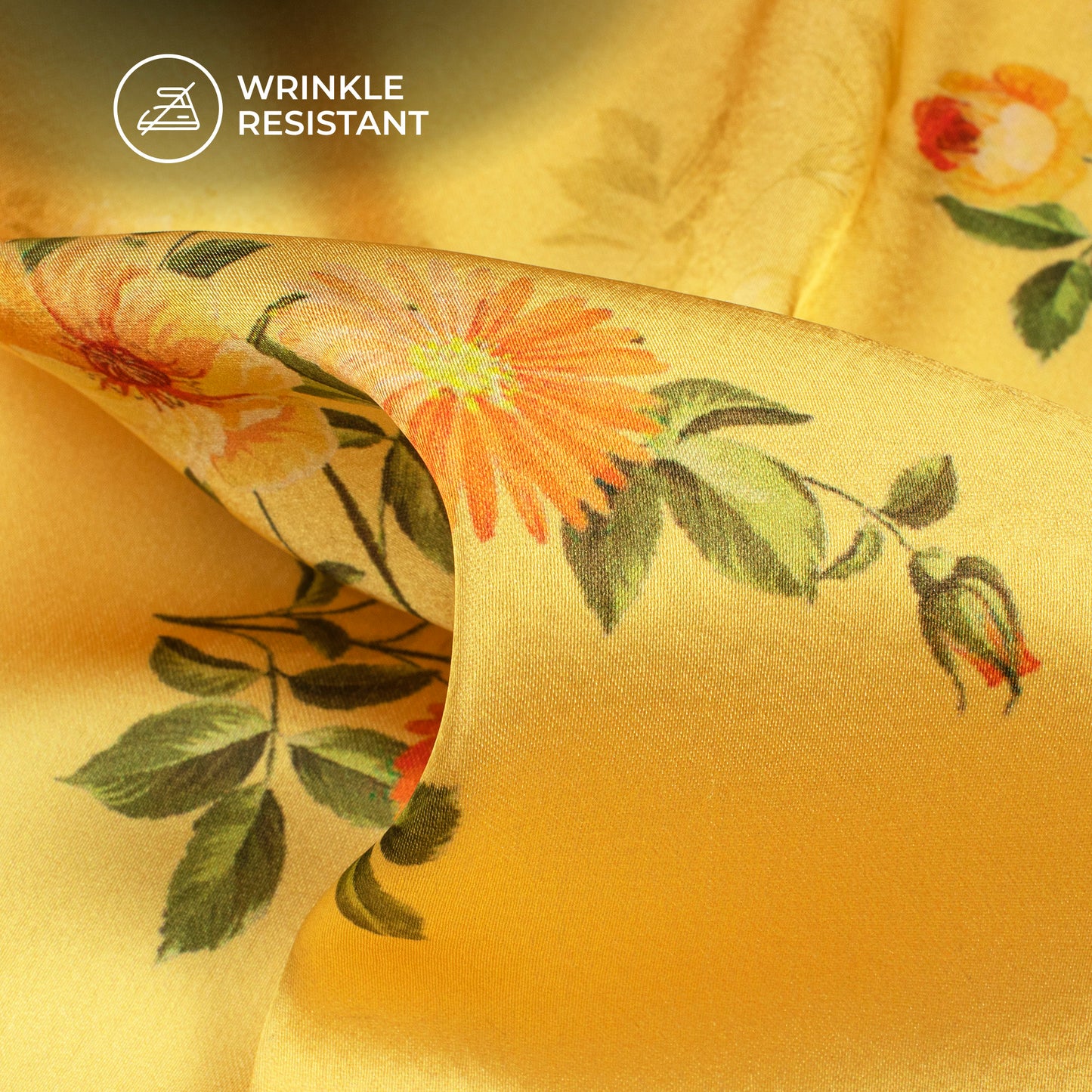 Butter yellow Floral Digital Print Japan Satin Fabric