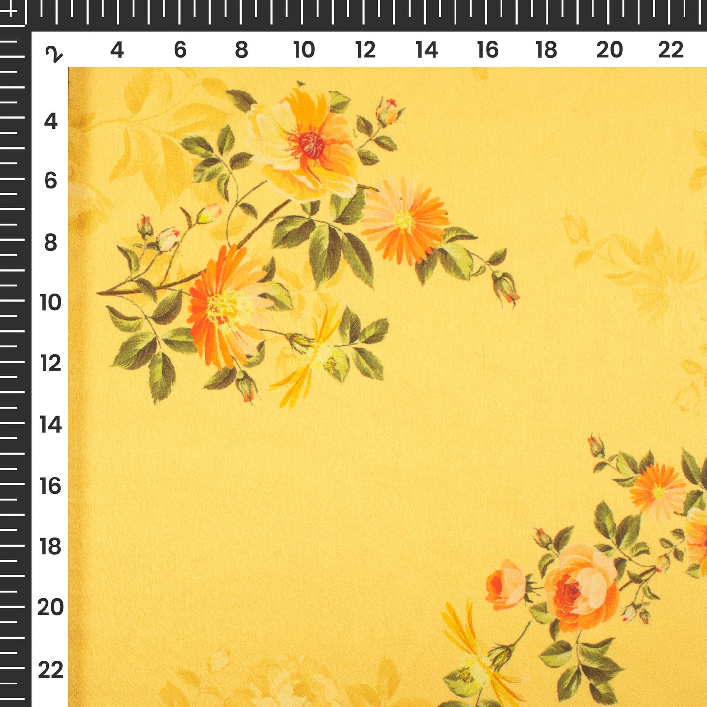 Butter yellow Floral Digital Print Japan Satin Fabric