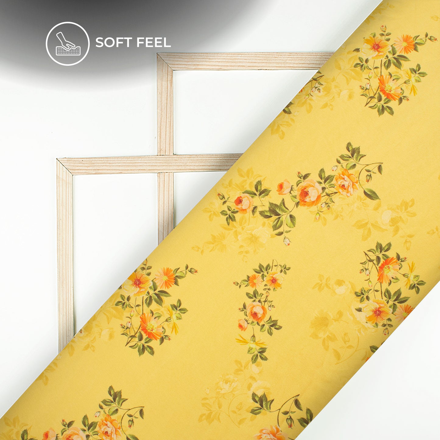 Butter yellow Floral Digital Print Japan Satin Fabric