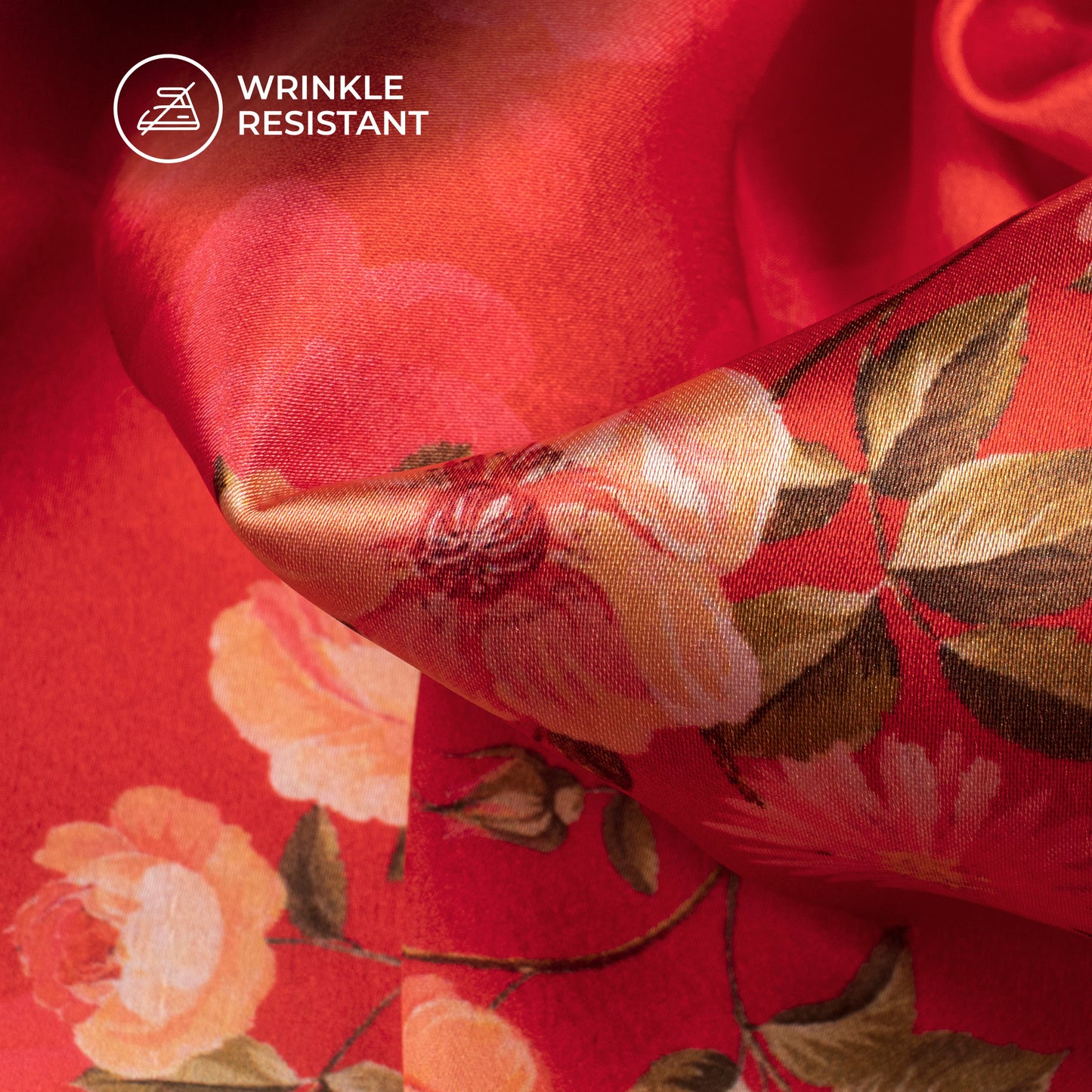 Crimson Red Floral Digital Print Japan Satin Fabric