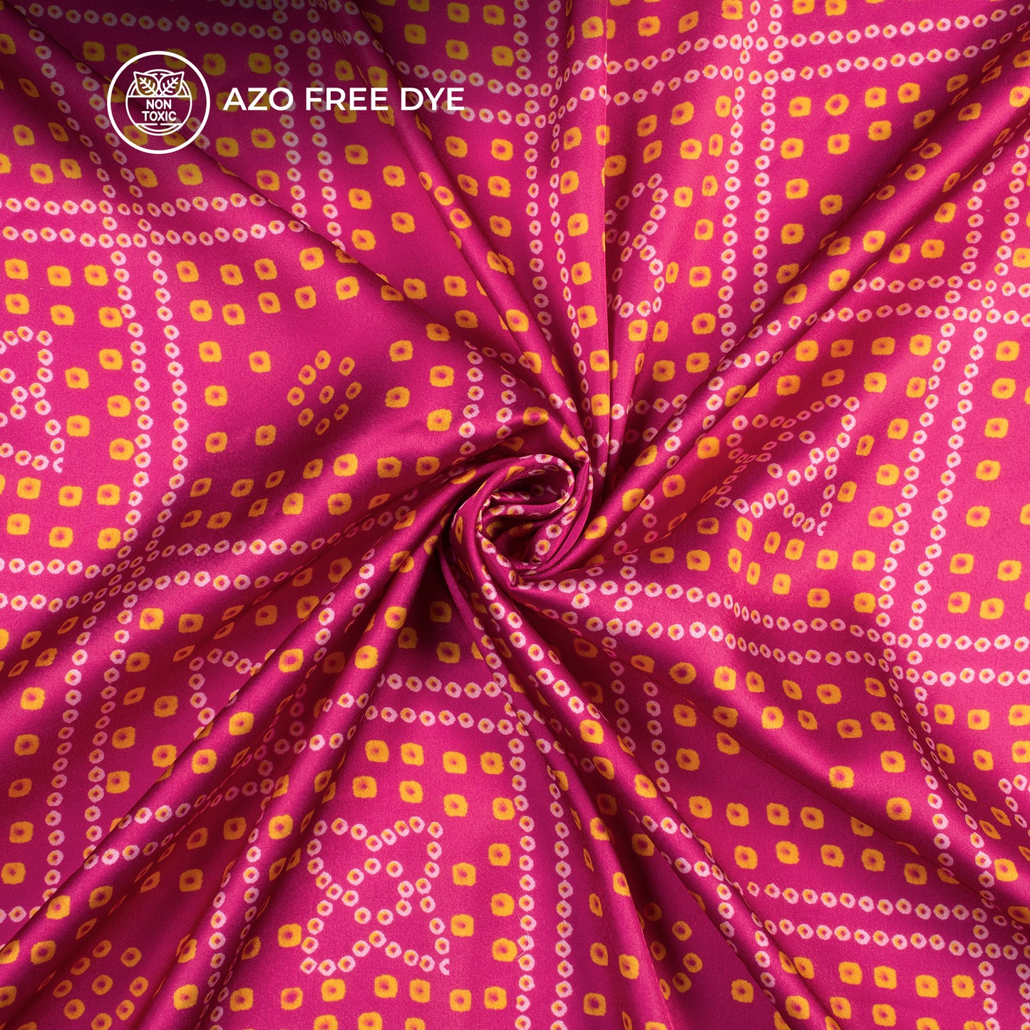 Deep Pink Bandhanii Digital Print Japan Satin Fabric