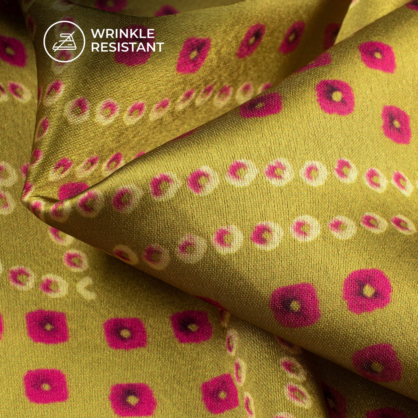Olive Green Bandhanii Digital Print Japan Satin Fabric