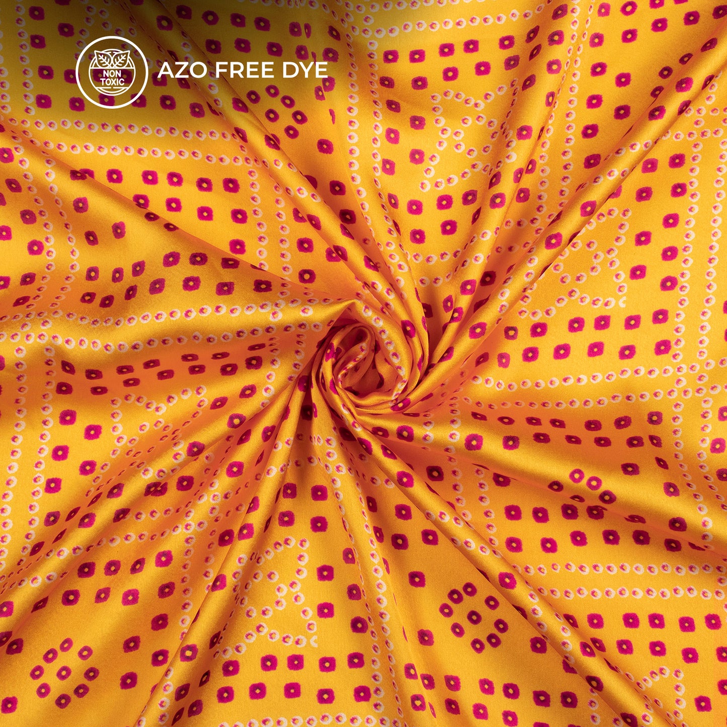 Amber Yellow Bandhanii Digital Print Japan Satin Fabric