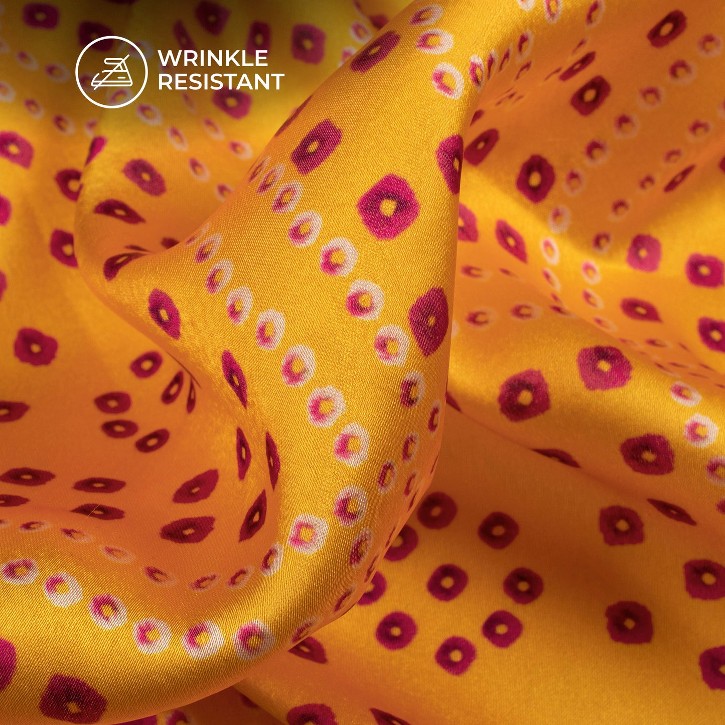 Amber Yellow Bandhanii Digital Print Japan Satin Fabric