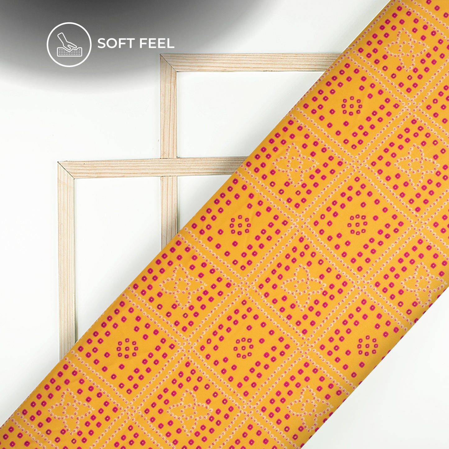 Amber Yellow Bandhanii Digital Print Japan Satin Fabric