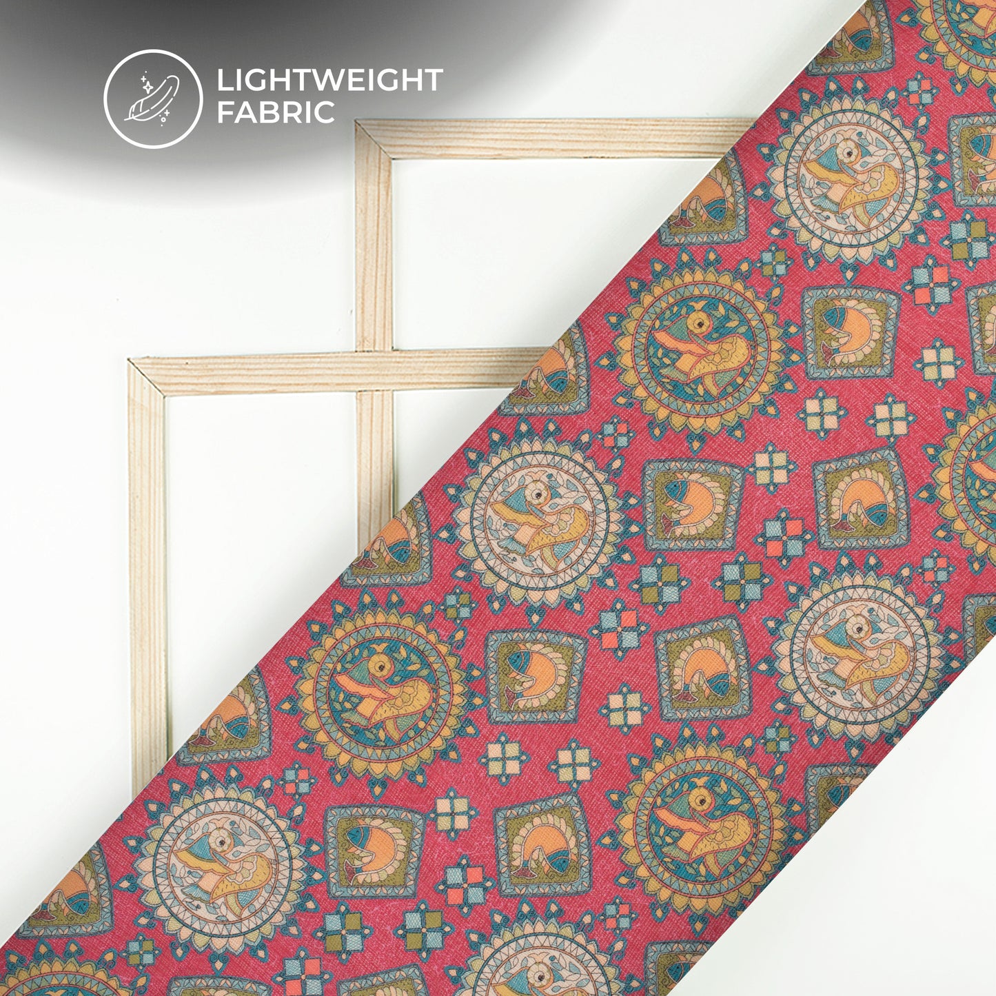 Ruby Red And Teal Blue Madhuvanii Digital Printed Kota Doria Fabric