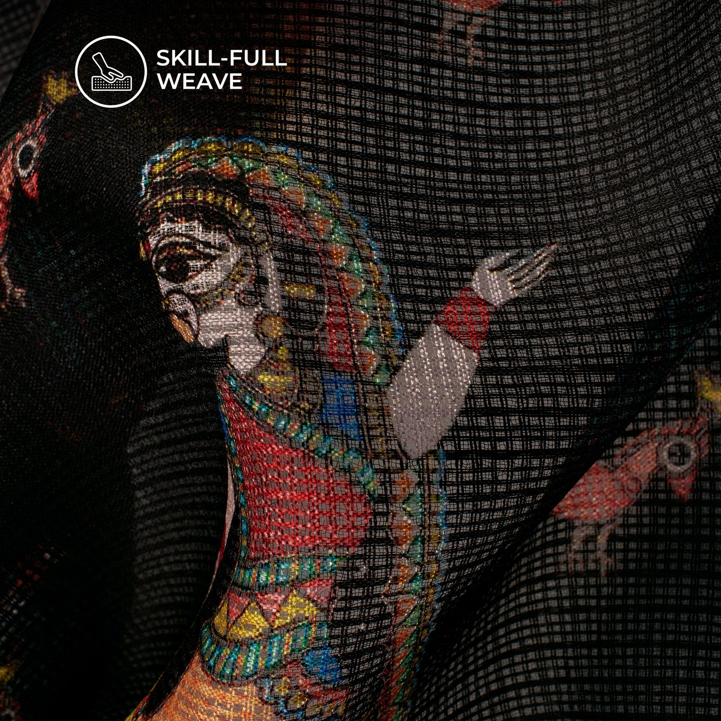 Black And Orange Madhuvanii Digital Printed Kota Doria Fabric