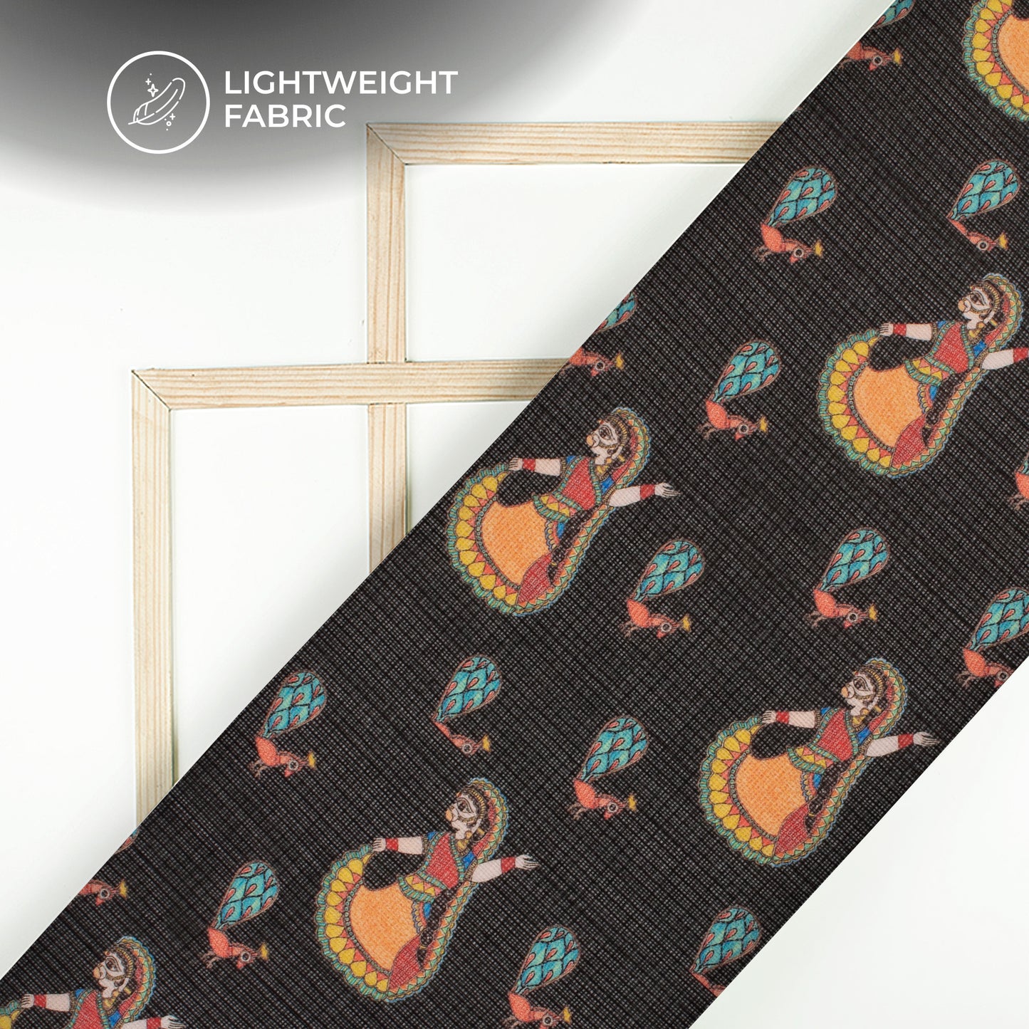 Black And Orange Madhuvanii Digital Printed Kota Doria Fabric