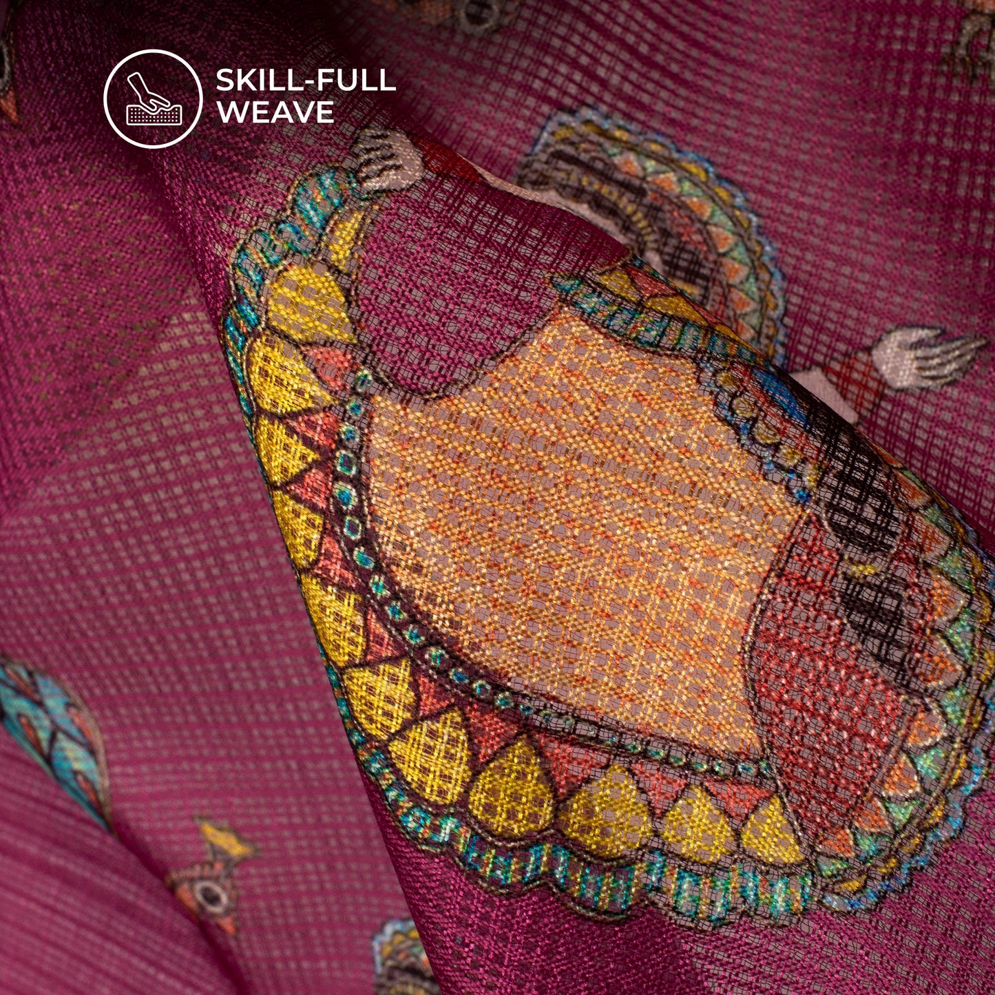 Burgundy Maroon And Sky Blue Madhuvanii Digital Printed Kota Doria Fabric