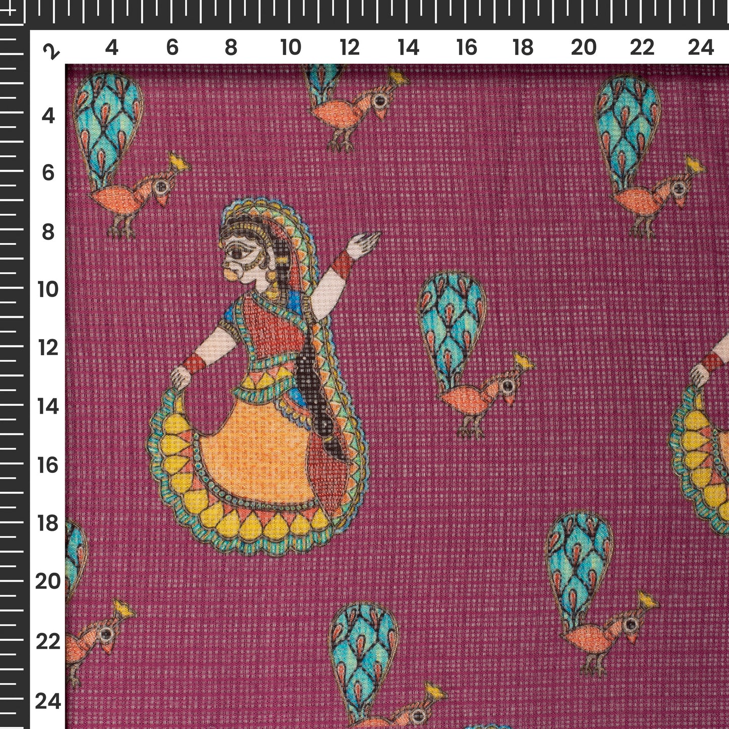 Burgundy Maroon And Sky Blue Madhuvanii Digital Printed Kota Doria Fabric
