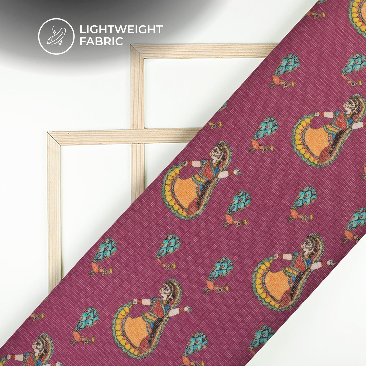 Burgundy Maroon And Sky Blue Madhuvanii Digital Printed Kota Doria Fabric