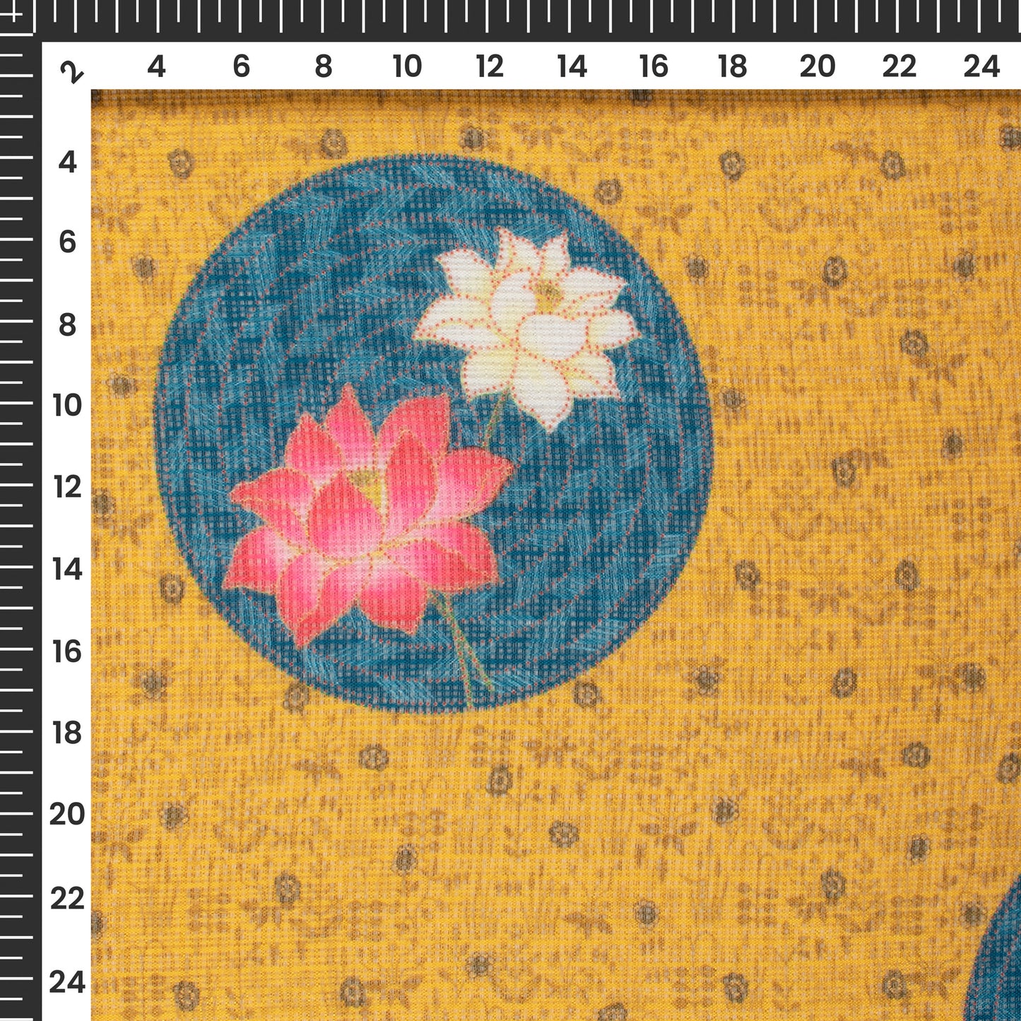 Yellow And Teal Blue Pichwaii Digital Print Kota Doria Fabric