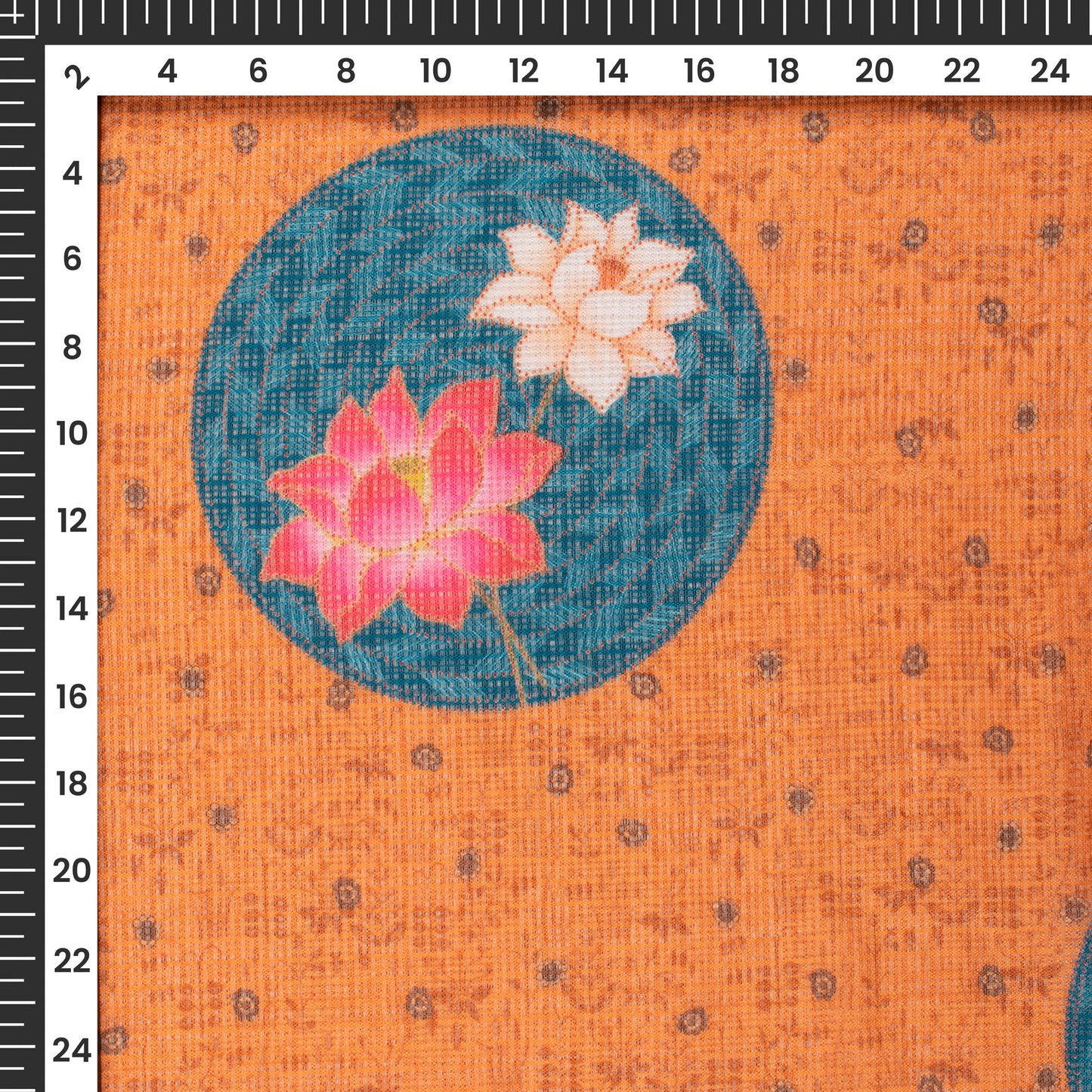 Orange And Teal Blue Pichwaii Digital Print Kota Doria Fabric